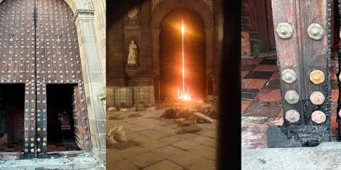 Fuego en la Catedral de Puebla