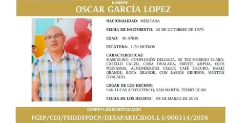 Activan boletín de búsqueda por desaparición de hombre en Texmelucan