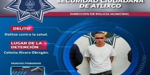 Detienen en Atlixco a hombre con presunta droga y un arma