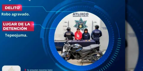 Detienen a dos presuntos responsables de robo en Atlixco tras operativo policiaco