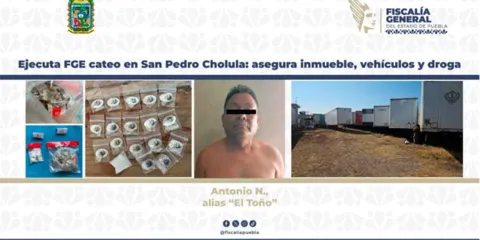 FGE Puebla catea inmueble en Cholula y detiene a “El Toño” por narcomenudeo