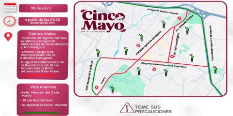ATENCIÓN. Cierres viales por ensayo general del desfile 5 de Mayo
