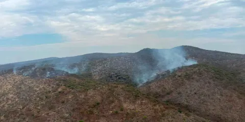 Incendio forestal en cerro Tecaballo moviliza operativo aéreo y terrestre en Puebla