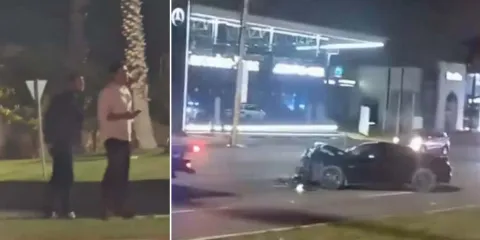 Juniors provocan choque en la Atlixcáyotl; Mustang queda destruido tras carreritas