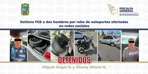 Caen dos presuntos roballantas en Puebla; vendían autopartes robadas en Facebook Marketplace