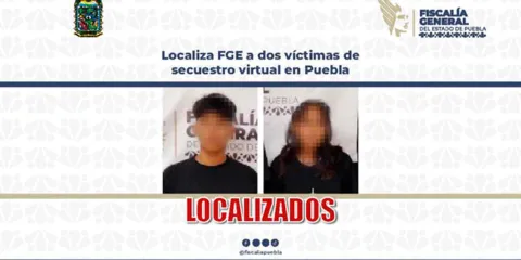 FGE rescata a dos jóvenes víctimas de secuestro virtual en Puebla; extorsionador exigía 300 mil pesos