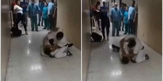 VIDEO. Enfermero violento del IMSS San José amenazó y golpeó a guardia; iba ebrio