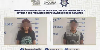 Detienen a dos presuntos responsables de robo agravado en Zerezotla, San Pedro Cholula