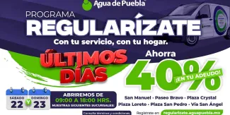 Agua de Puebla da 40% de descuento para regularizar adeudos