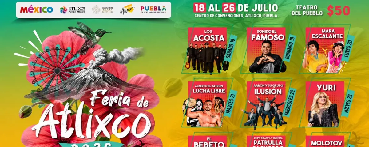 Yuri, Molotov y más: Atlixco revela cartelera completa de su feria de verano 2026