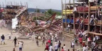 VIDEO. FATAL ACCIDENTE; se desploman gradas de plaza de toros de Colombia, hay 5 muertos y 500 heridos