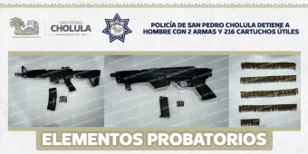 Sorprende policía de San Pedro Cholula a sujeto en posesión de un arsenal